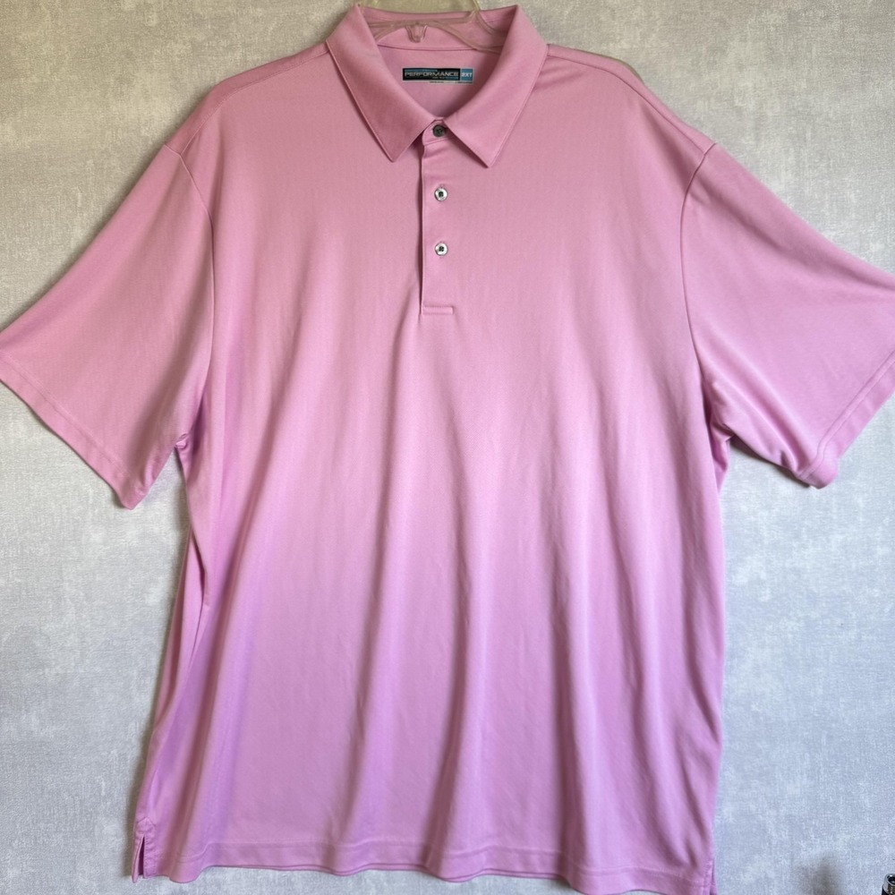 Polo Mens 2XL Pink Performance Golf 3 Button Moisture Wicking‎ Quick Dry